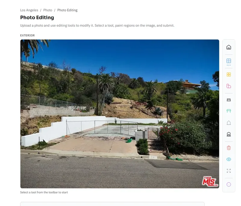 Photo editing canvas with toolbar showing regional edit tools